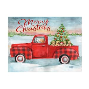 Unframed Home Melinda Hipsher 'Red Plaid Truck With Puppies Christmas' Photography Wall Art 14 in. x 19 in.