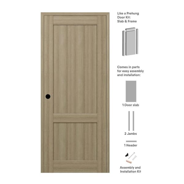 Belldinni 2-Pane Shaker 28 in. x 80 in. Right Hand Shambor Wood Solid Core DIY-Friendly Single Prehung Interior Door