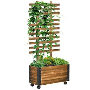 25 .5 in. W x 58 in. H Outdoor Wooden Raised Garden Bed with Trellis, Planter Box with Wheels for Plants Flowers, Brown