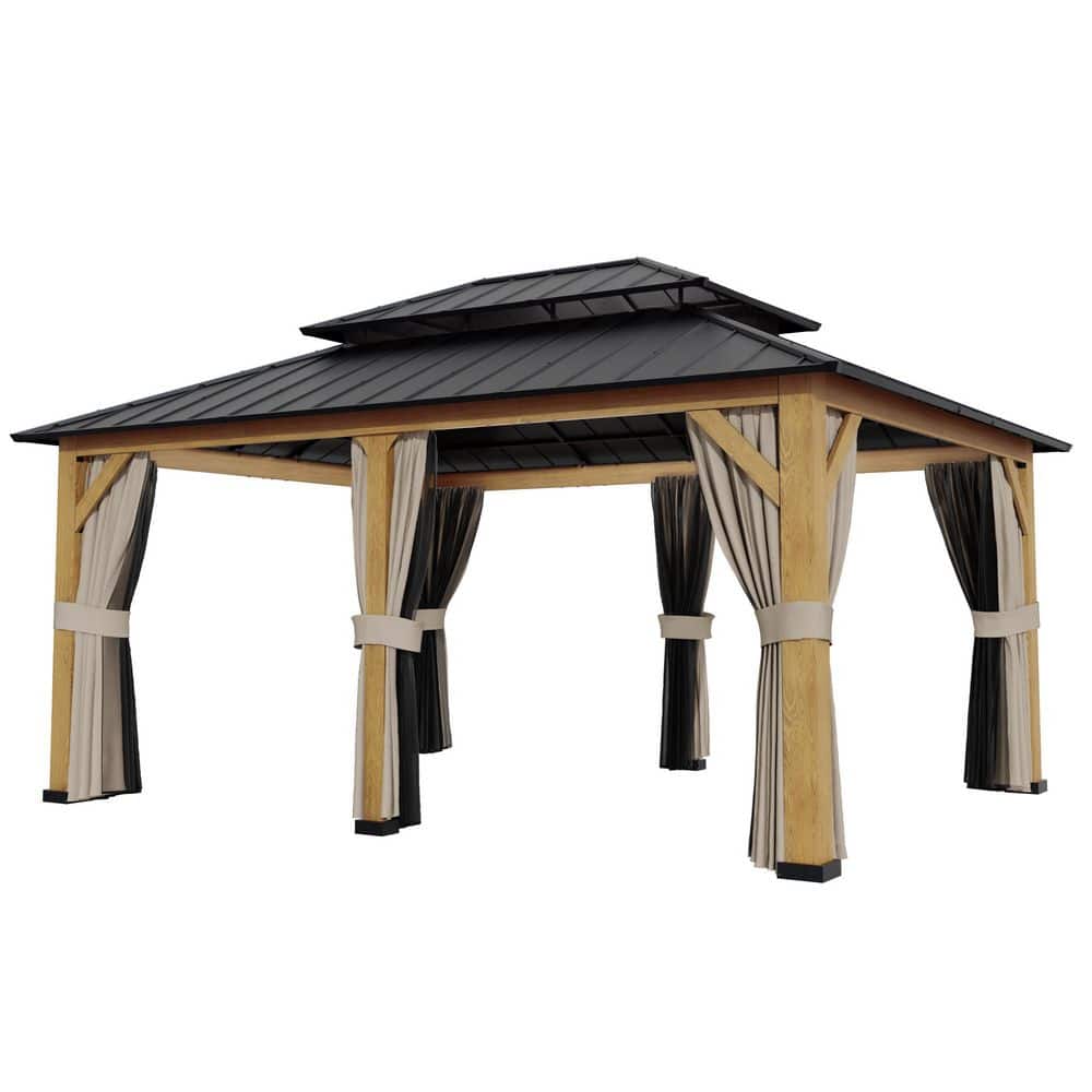 17 ft. x 13 ft. Upgraded Wood Grain Aluminum Patio Gazebo with Double Roof, Netting and Privacy Curtains price history on PriceWatchPro