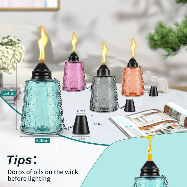 Misopily 4 Pack Multi-Color Glass Citronella Table Top Torches
