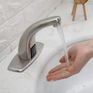 Touchless Automatic Motion Sensor Single Hole Bathroom Faucet with Temperature Control Mixing Valve in Brushed Nickel