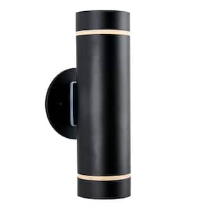 C7 Cylinder 2-Light Black Modern Outdoor Garage and Porch Light Wall Lantern Sconce