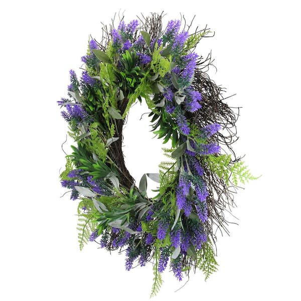 Northlight 24 in. Lavender and Leaves Artificial Spring Wreath