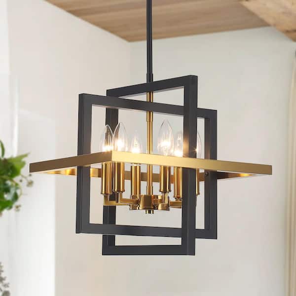 6-Light Gold Geometric Hanging Linear Candlestick Chandelier Lighting Fixture for Kitchen Island