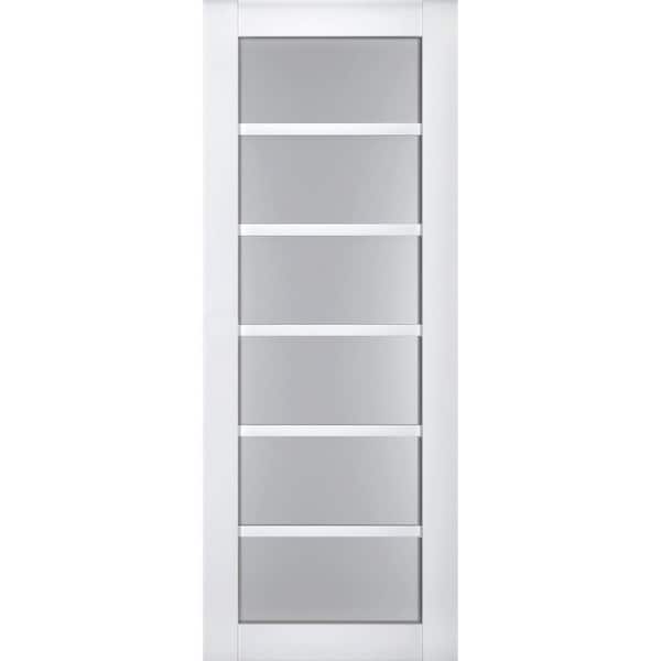 42 in. x 44 in. Solid Wood Frosted glass White Interior Door Slab