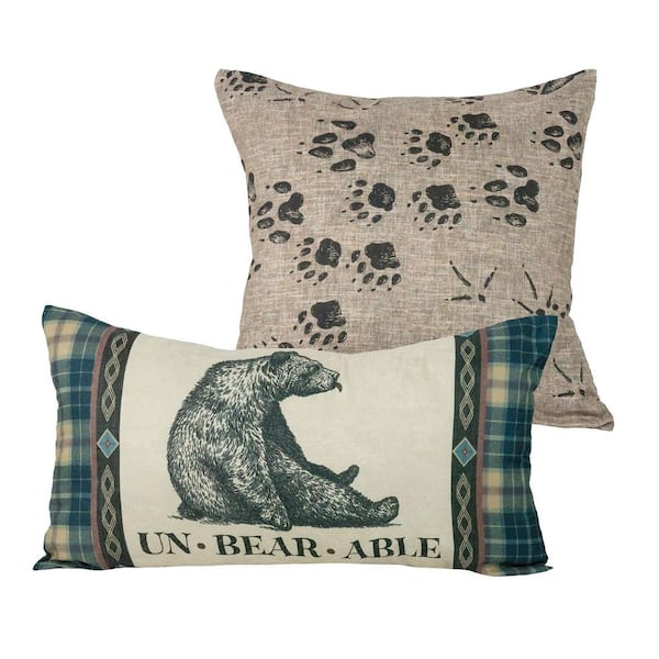 DONNA SHARP Rustica 2 Piece Blue and Taupe Polyester Decor Pillow Set 18 in. x 18 in. and 12 in. x 22 in.