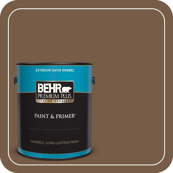 BEHR PREMIUM PLUS 1 gal. #N250-7 Mission Brown Satin Enamel Exterior Paint & Primer