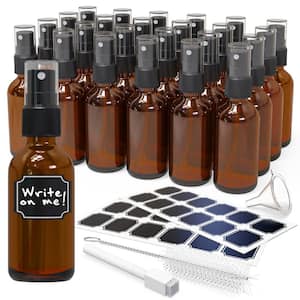 2 oz. Amber Glass Spray Mist Bottles with Bottle Brush, Funnel, and Labels (Set of 24)