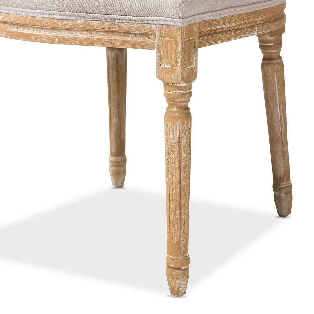 Beige Linen Upholstered Wood Parsons Side Chair