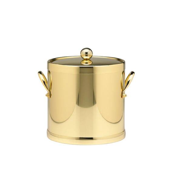 Kraftware Americano 3 Qt. Polished Brass Ice Bucket and Lid, Metal Side Handles