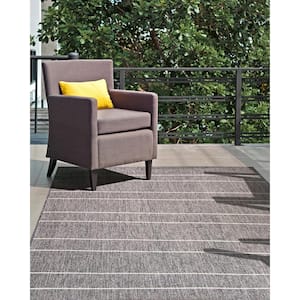 Alaina Casual Stripes Gray 6 ft. x 9 ft. Indoor/Outdoor Patio Area Rug
