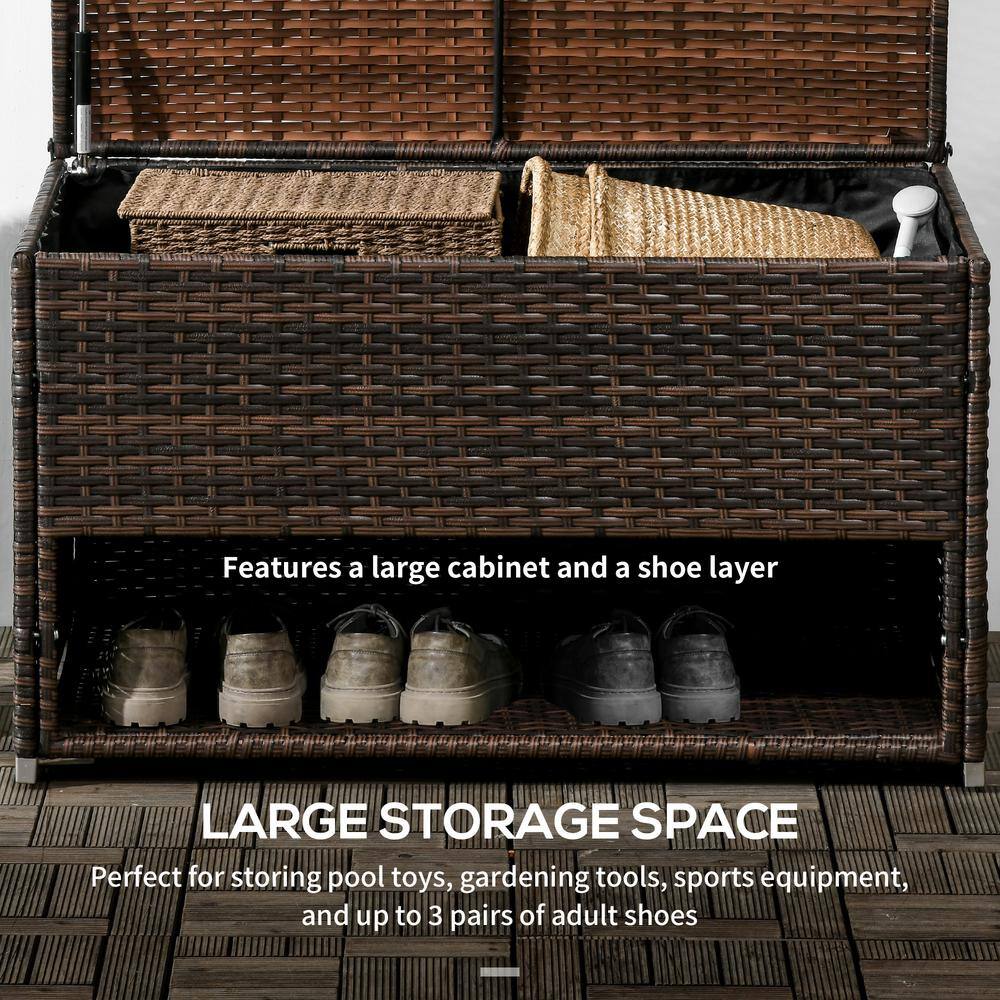 Brown Wicker Outdoor Deck Box with Shoe Storage