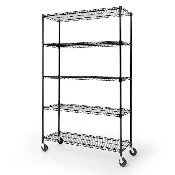 Black 5-Tier Adjustable Welded Steel Heavy Duty Garage Storage Unit Shelving (48 in. W x 72 in. H x 18 in. D)