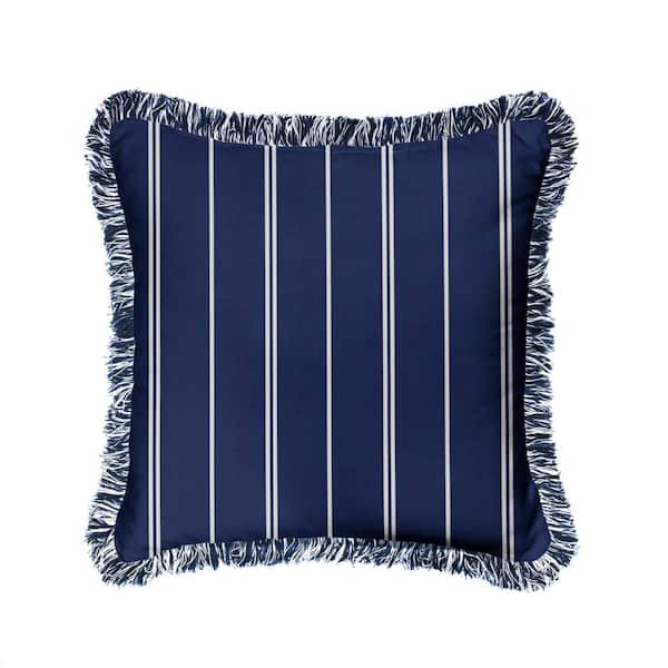SORRA HOME Navy /White Stripe w/ Navy/White Fringe Outdoor Fringe Throw Pillows