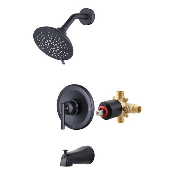 ALEASHA Single Handle 5-Spray Shower Faucet 1.8 GPM with Tub Spout in. Matte Black Valve Included