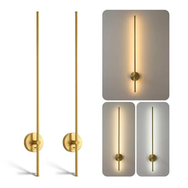 Deyidn Modern 40 in. 2-Light Gold LED Wall Sconce Set of 2 with Memory ...