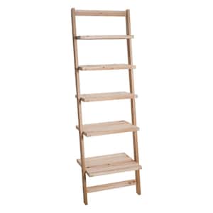 51.32 in. Natural Wood 5-shelf Ladder Bookcase with Unfinished Wood