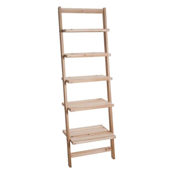 Lavish Home 51.32 in. Natural Wood 5-shelf Ladder Bookcase with Unfinished Wood