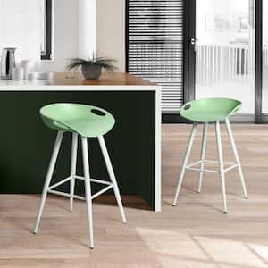 27.6 in. Lime Green Low Back Metal Legs Bar Height Bar Stools with PP Seat (Set of 2)