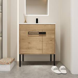 Simply 30 in. W X 18 in. D x 35 in. H Bath Vanity in Imitative Oak with White Ceramic Vanity Top