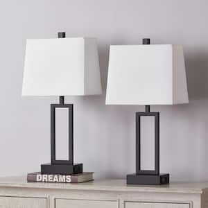 23.5 in. Control White Metal Table Lamp Set with USB Ports and AC Outlets (Set of 2)