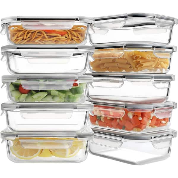 Adrinfly 10 Pack Glass Meal Prep Containers with Lids Airtight BPA-Free Leak Proof 22oz Food Storage Bento Boxes Grey
