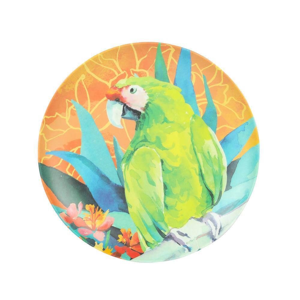 Laurie Gates Tropical Parrots 12 Piece Colorful Melamine Dinnerware Set