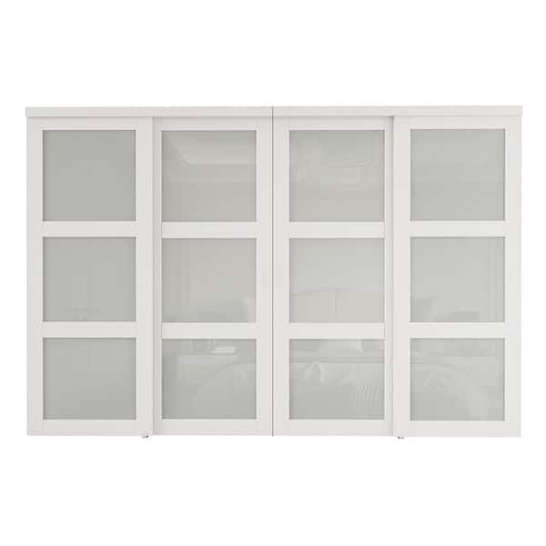 ARK DESIGN 120 in. x 80 in. 3-Lite Frosted Glass White Finished MDF Interior Closet Sliding Door with Hardware