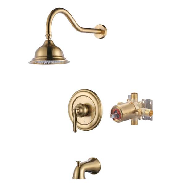 Unbranded Single Handle 1-Spray Tub and Shower Faucet 1.8 GPM with Brass Rough-in. Valve Included in Gold