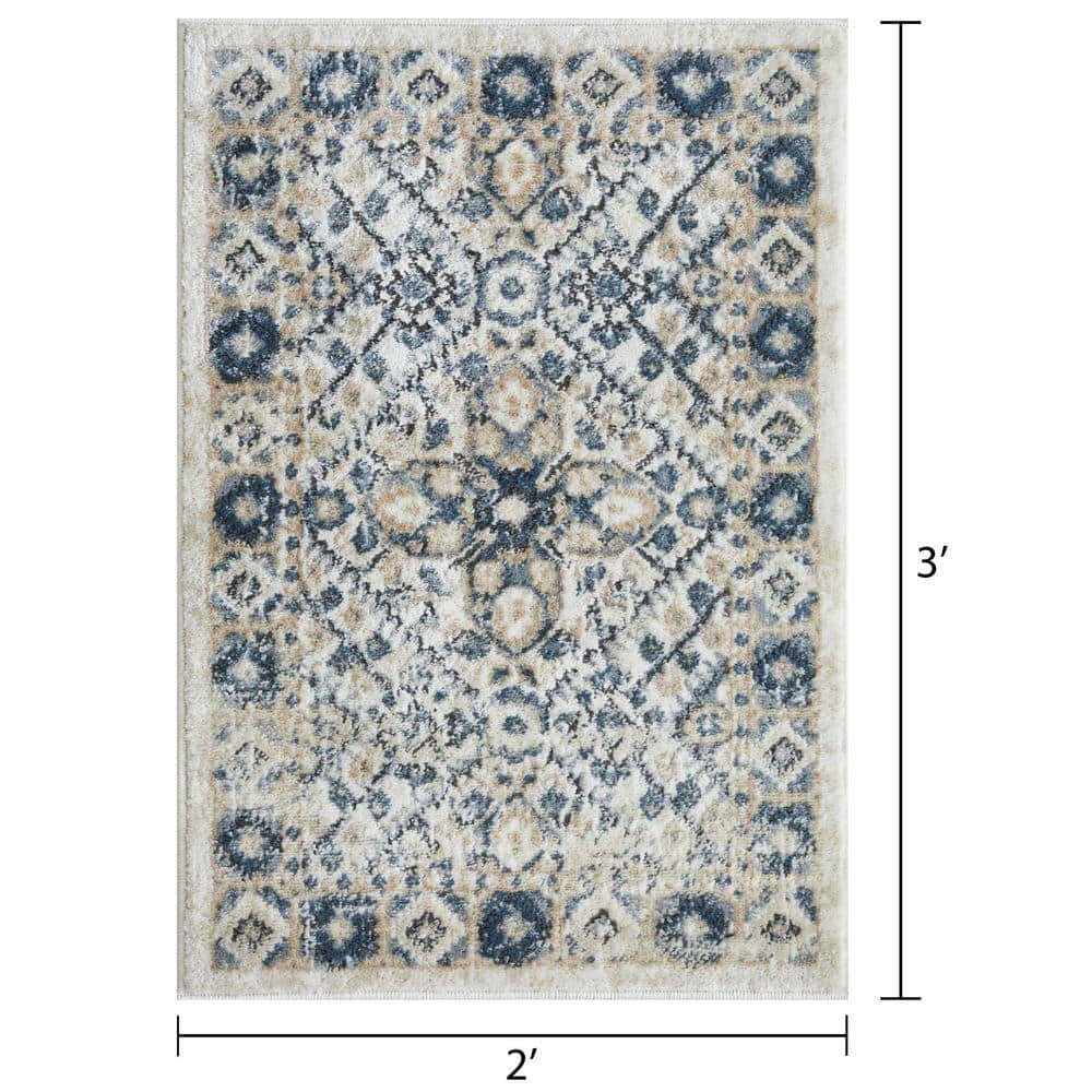 Kehleigh 2' x 3' Blue and Cream Synthetic Oriental Rug
