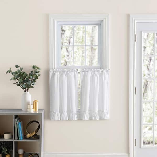 Ellis Curtain Classic Wide Ruffled Natural Polyester/Cotton 84 in. W x 30 in. L Rod Pocket Sheer Tier Pair, White