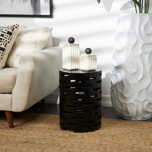 12 in. Black Brick Inspired Cutout Geometric Medium Round Wood End Table