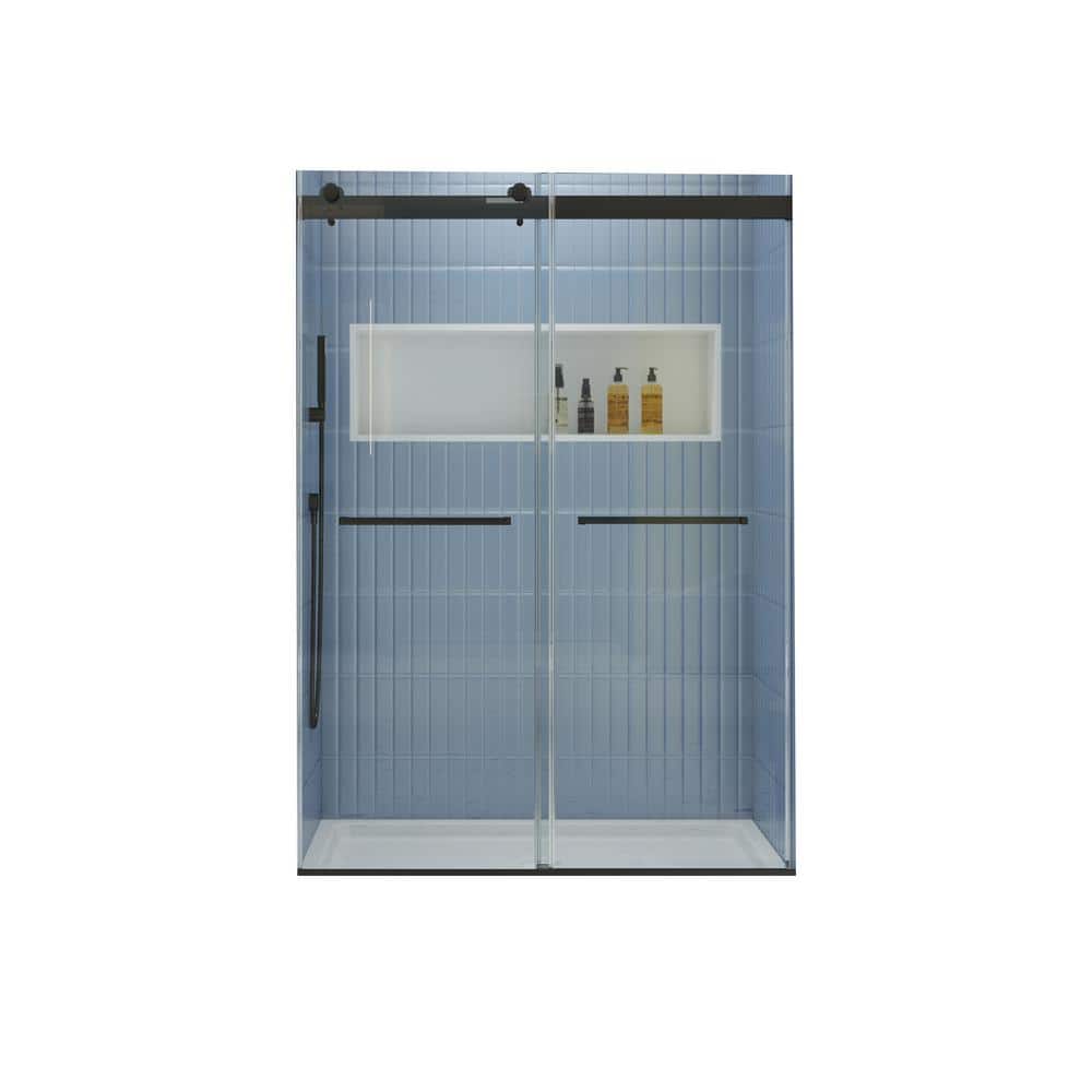 44-48 in. W x 74 in. H Sliding Semi-Frameless Shower Door in Matte Black Finish with Clear Glass price history on PriceWatchPro