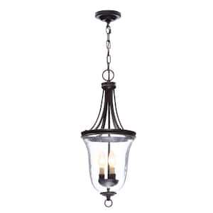 Seeded Glass Collection 9.75 in. 3-Light Antique Bronze Tranistional Foyer Pendant with Clear Seeded Glass