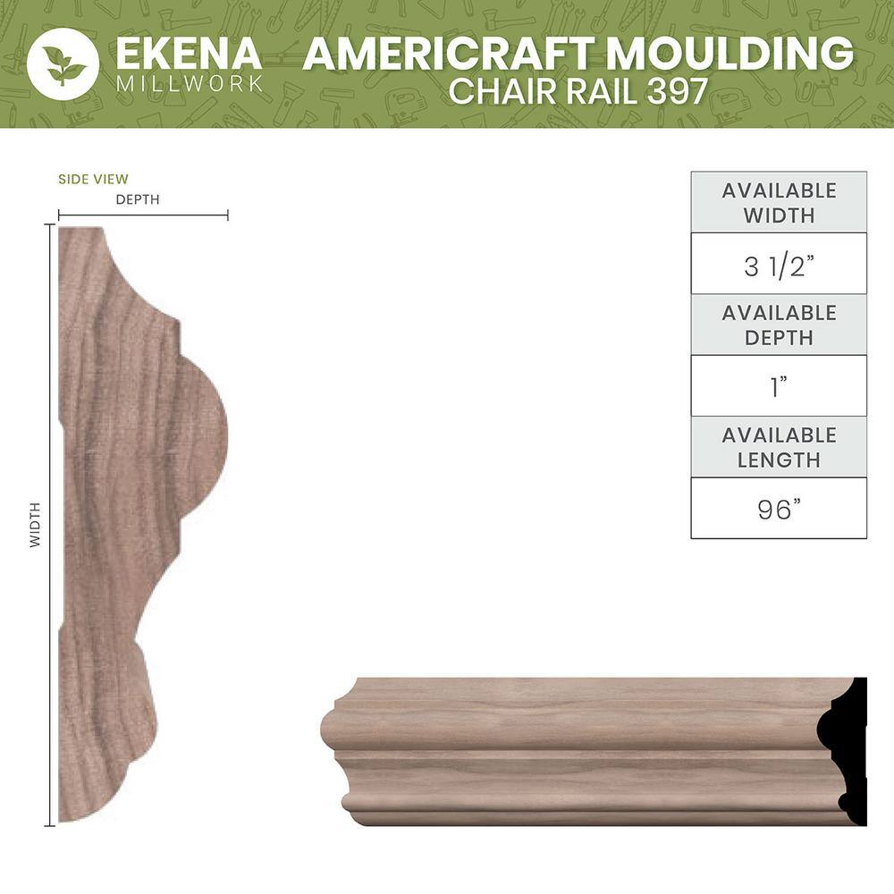 96" Natural Poplar Solid Wood Chair Rail Molding