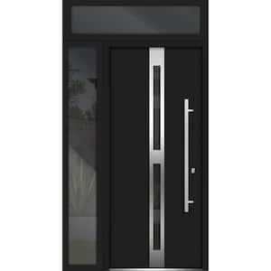 48 in. x 96 in. Left-Hand/Inswing 2 Sidelights Tinted Glass Black Enamel Steel Prehung Front Door with Hardware
