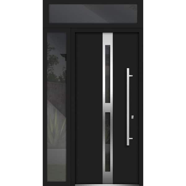 VDOMDOORS 52 in. x 96 in. Left-Hand/Inswing 2 Sidelights Tinted Glass Black Enamel Steel Prehung Front Door with Hardware