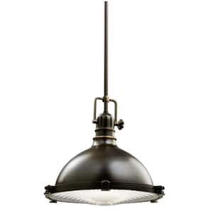 Hatteras Bay 12 in. 1-Light Olde Bronze Vintage Industrial Shaded Kitchen Pendant Hanging Light with Metal Shade