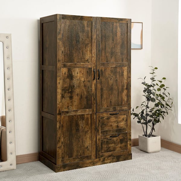 71.06 in. Multipurpose Armoire Wardrobe Closet with Drawers in Rustic Brown Finish