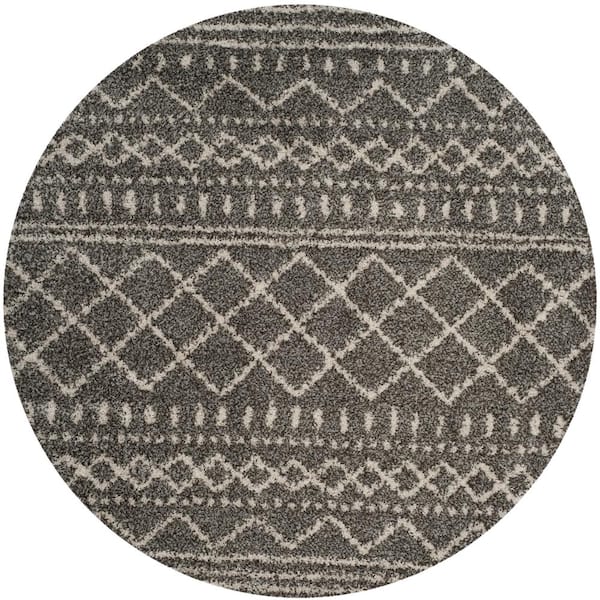 SAFAVIEH Arizona Shag Brown/Ivory 7 ft. x 7 ft. Geometric Lodge Round Area Rug