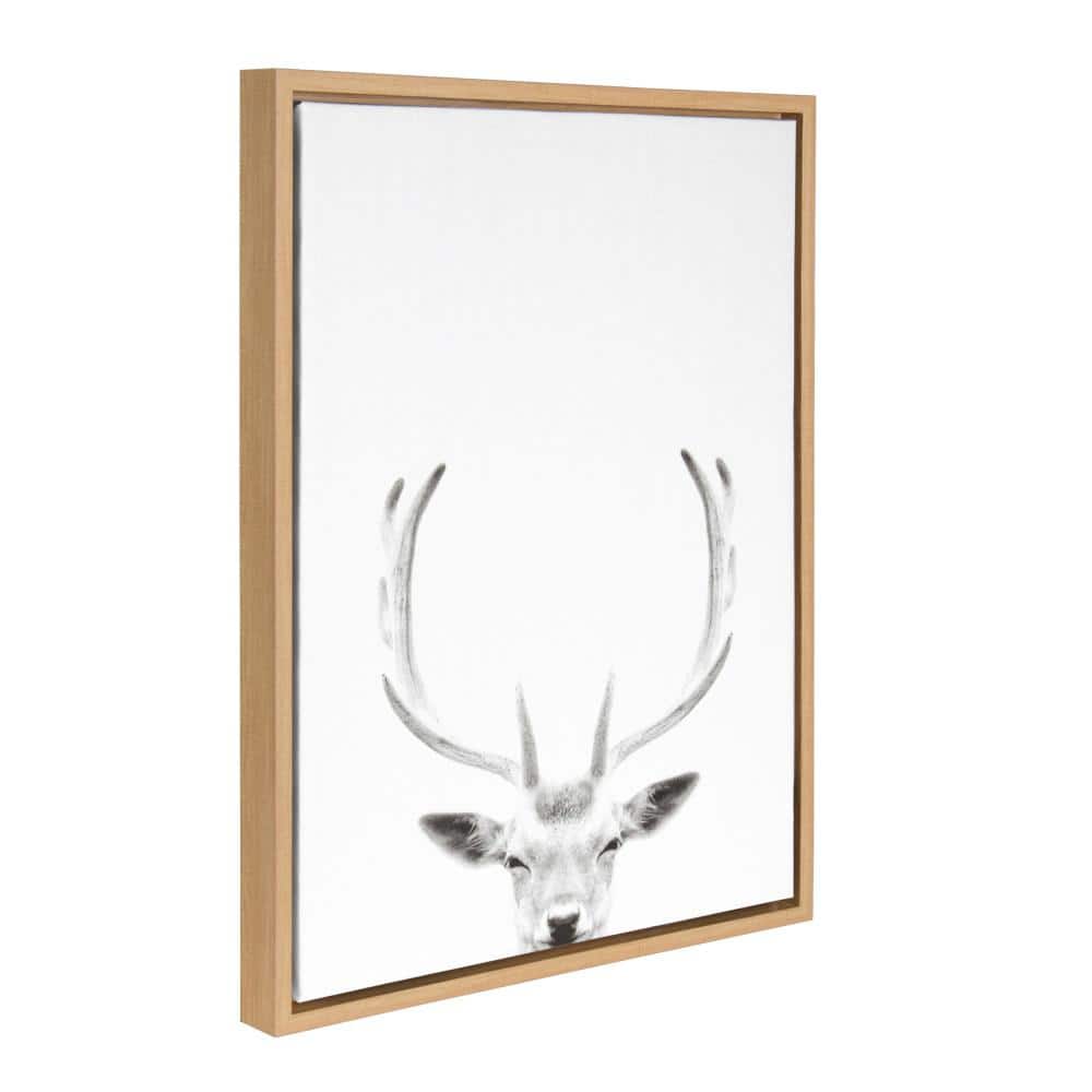 Black and White Deer with Antlers Framed Canvas Art