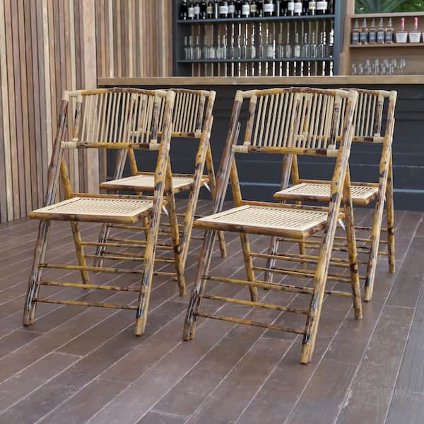 Bohemian Bamboo Folding Dining Chairs with Curved Backs, Modern Bamboo Folding Chairs for Dining and Events (Set of 4)
