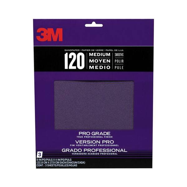 3M 9 in. x 11 in. 120-Grit Medium No-Slip Grip Advanced Sandpaper 3 Sheets-Pack (Case of 20)