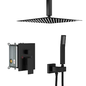 Leach 2-Spray Patterns with 10 in. Ceiling Mount Dual Shower Heads in Matte Black
