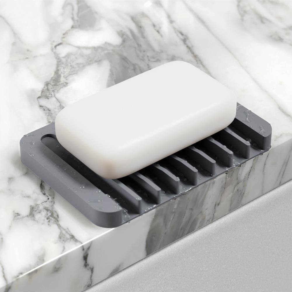 Dark Grey Rectangular Silicone Soap Dish and Sponge Holder