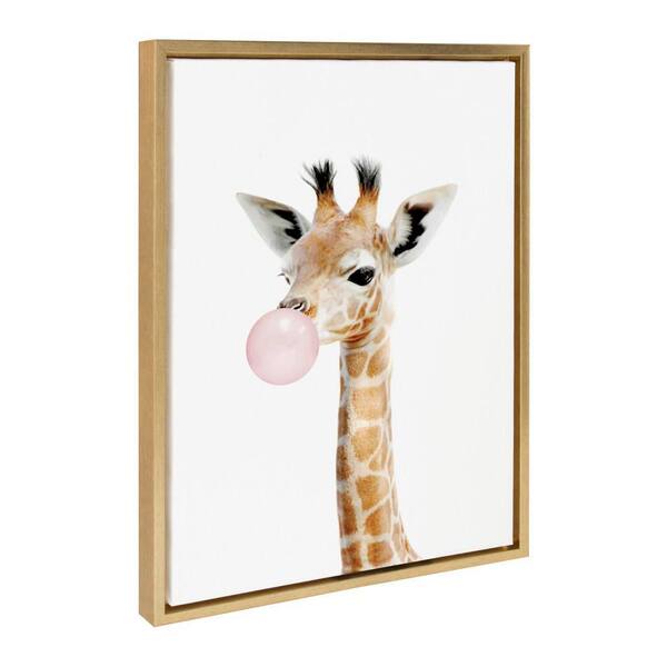Sylvie "Bubble Gum Giraffe" by Amy Peterson Art Studio Gold Framed Art Print 18 in. x 24 in.