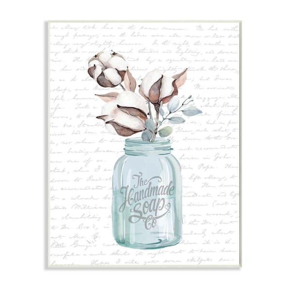 "Handmade Soap Jar Cotton Flower Bathroom Word Design"by Lettered and LinedWood Abstract Wall Art 15 in. x 10 in.