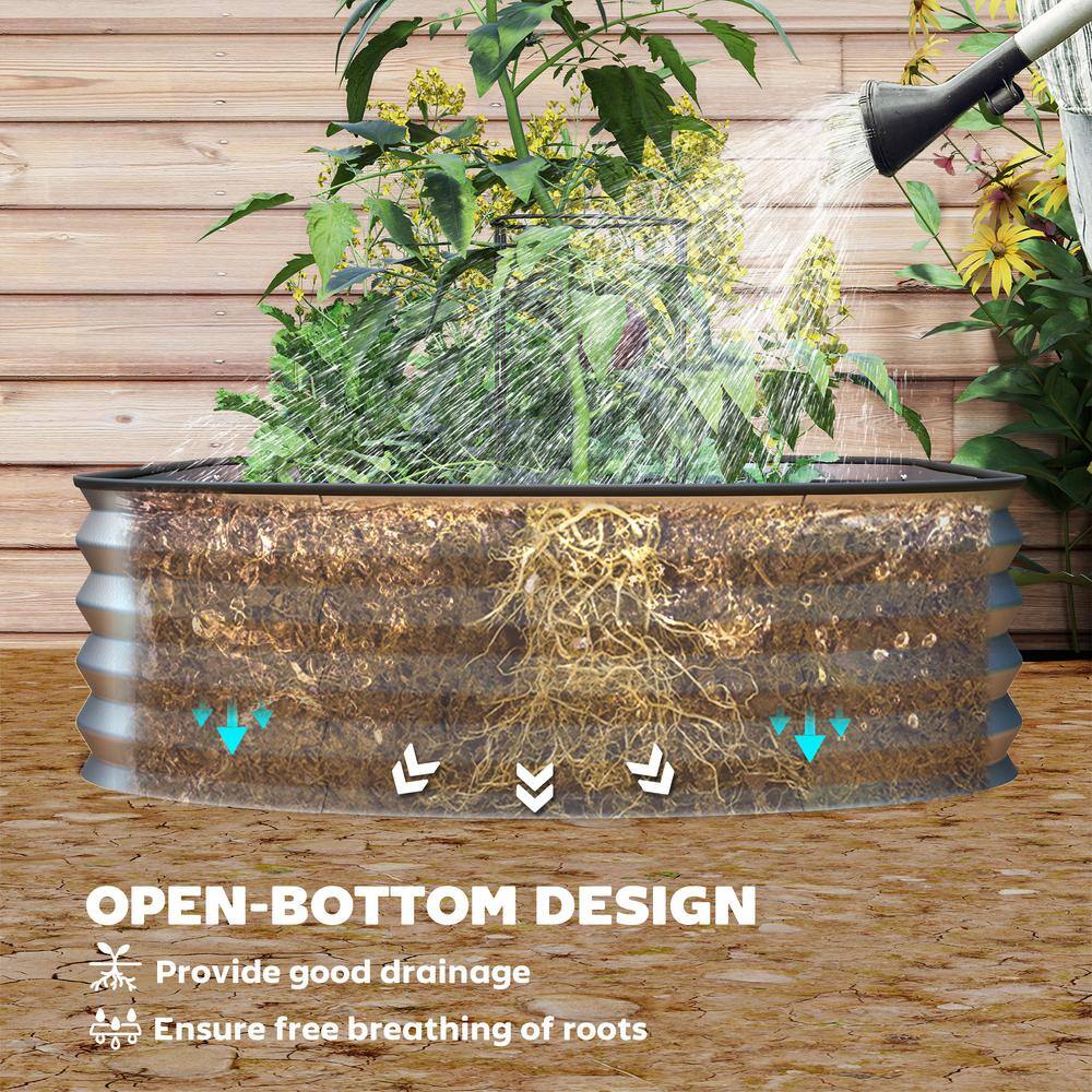 Silver Galvanized Steel Raised Garden Bed Set with Metal Plant Stakes