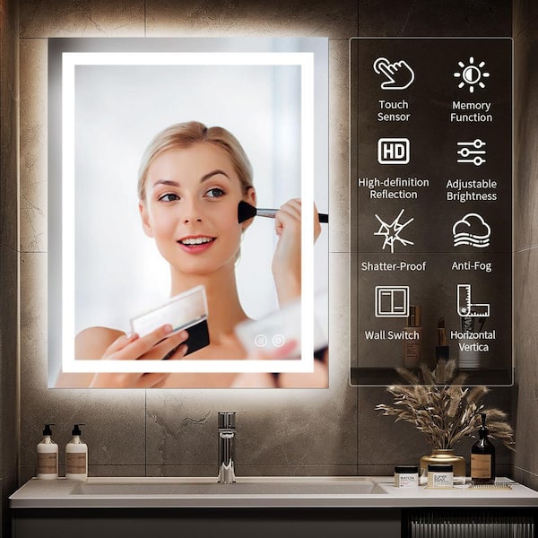 FNEEHY 36 in. W x 36 in. H Large Rectangular Frameless Wall Mount LED Dimmable Bathroom Vanity Mirror Shatterproof Anti-Fog, Silver